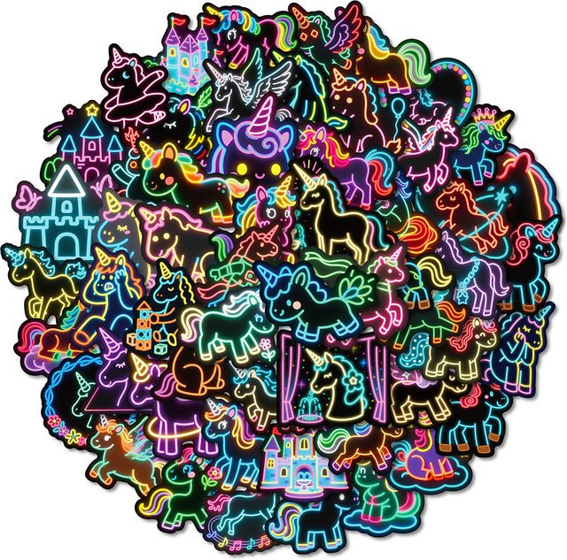 Rspctou Kawaii Neon Einhorn Graffiti Aufkleber, Sticker Set, multicolour - Bild 1