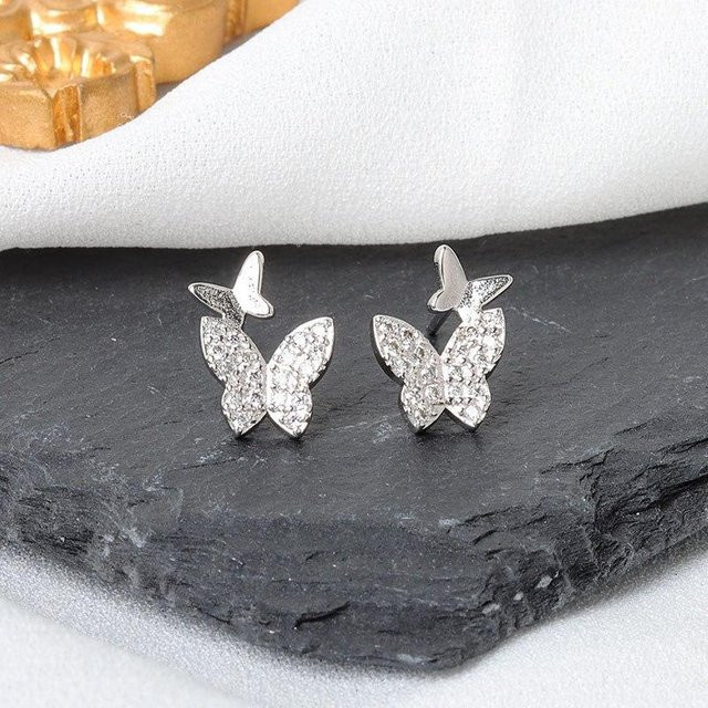 Ohrstecker Schmetterling, 925 Silber, Zirkonia, Schwarz, Damen - Bild 1