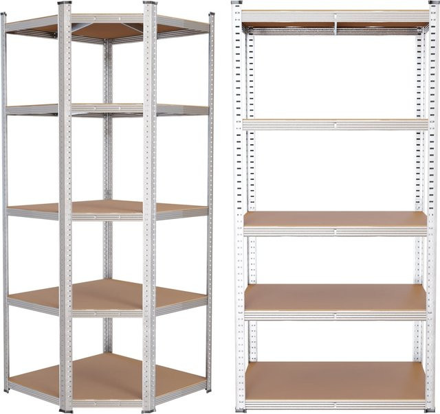 Tronitechnik Schwerlastregal 2er Set aus Eck- und Seitenregal mit MDF Platten, verzinkt, Farbe: Silber - Bild 1