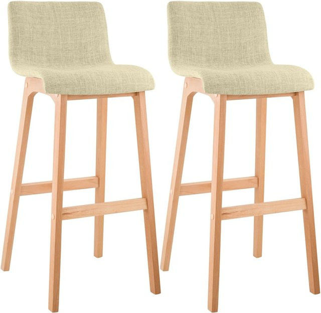 2er Set Barhocker DELUKE TENAR aus Stoff in Creme Braun mit Lehne, B/T/H: 41 x 46 x 102 cm - Bild 1