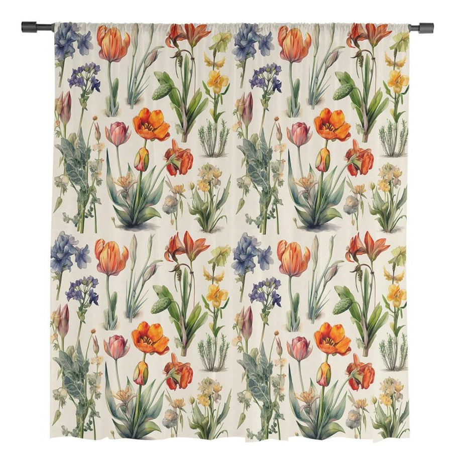 Yiran Furniture Retro Blumen Vorhang aus Tüll und Organza, transparent, Mehrfarbig, B: 135 cm, H: 245 cm - Bild 2