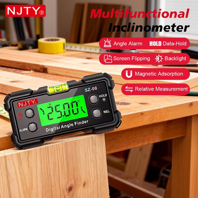 NJTY Digitaler Winkelmesser mit Magnet und Libelle, Elektronisches Neigungsmesser und Goniometer in Rot-Schwarz - Bild 1
