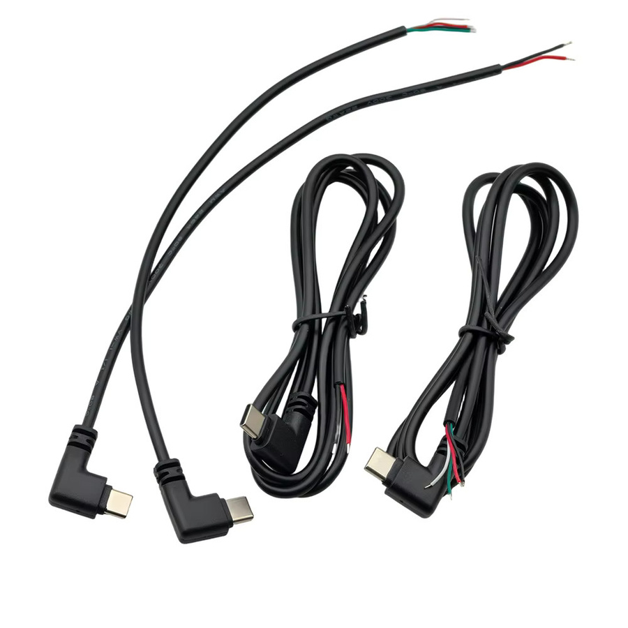 3 Stück USB Typ C Stecker 90 Grad auf offenes Ende Netzkabel 2/4 Pin für DIY Reparatur, Länge: 25 cm, Schwarz - Bild 2