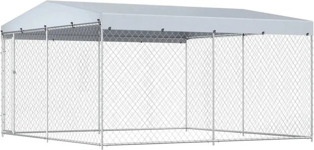 vidaXL Outdoor-Hundezwinger mit Überdachung aus Metall in Silber, B/T/H: 382 x 382 x 225 cm - Bild 1