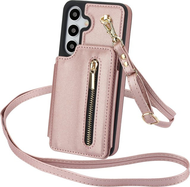Crossbody Brieftasche und Handyhülle aus Leder für Samsung Galaxy S26 S25 Ultra S24FE S23 S22 Plus A37 A57 A17 A26 A56 A36 mit Kartenfach in Grün oder Pink - Bild 1