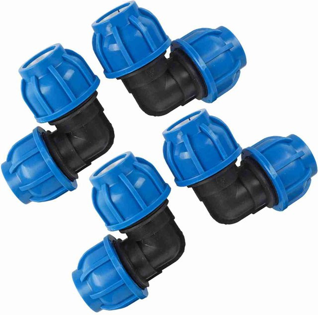 4er-Set mfySpace PE Kunststoff Ellenbogen Adapter Stecker für Wasserrohre, Blau, 32 mm bis 32 mm - Bild 1