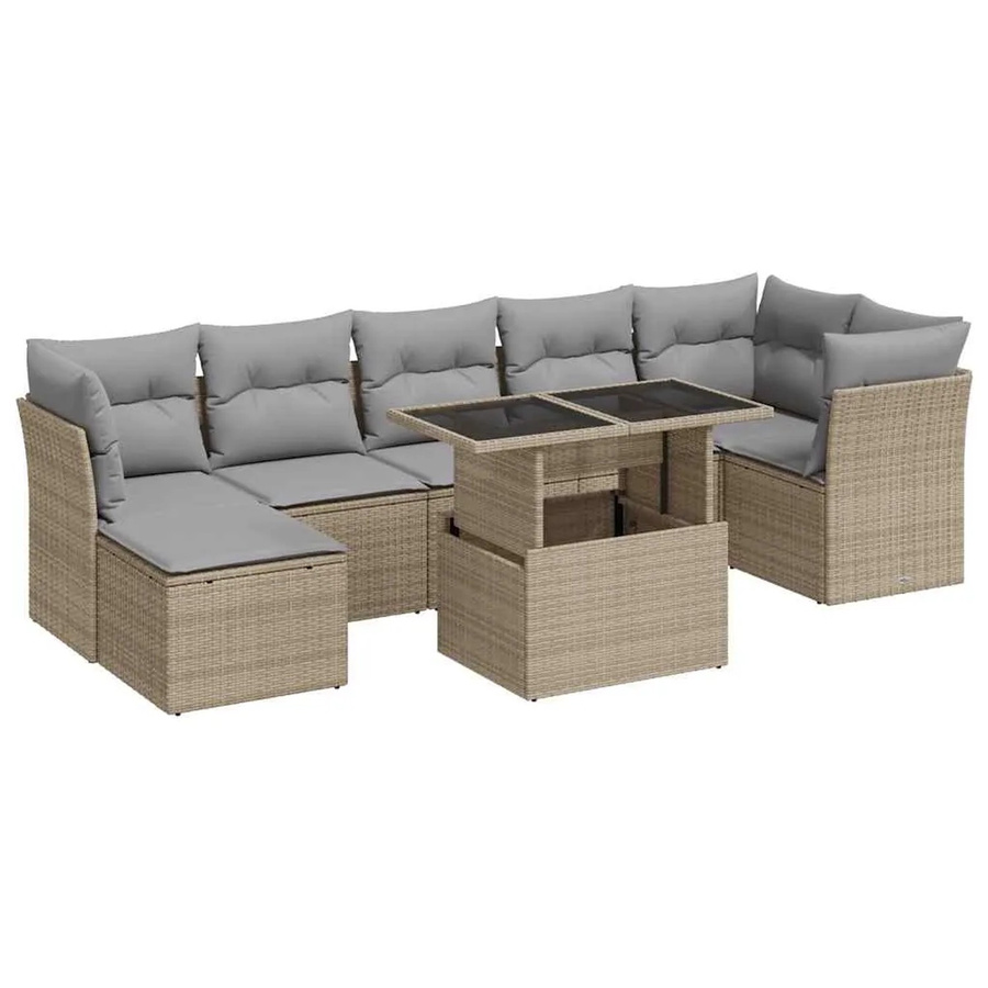 vidaXL 8-teilige Garten-Sofagarnitur in L-Form aus Poly-Rattan und pulverbeschichtetem Stahl mit beige-grauen Kissen - Bild 2