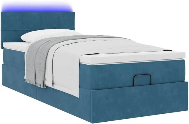 vidaXL Ottoman-Bett mit Matratze und LED-Beleuchtung in Dunkelblau, Samt, B/T/H: 90 x 190 x 140 cm - Bild 1