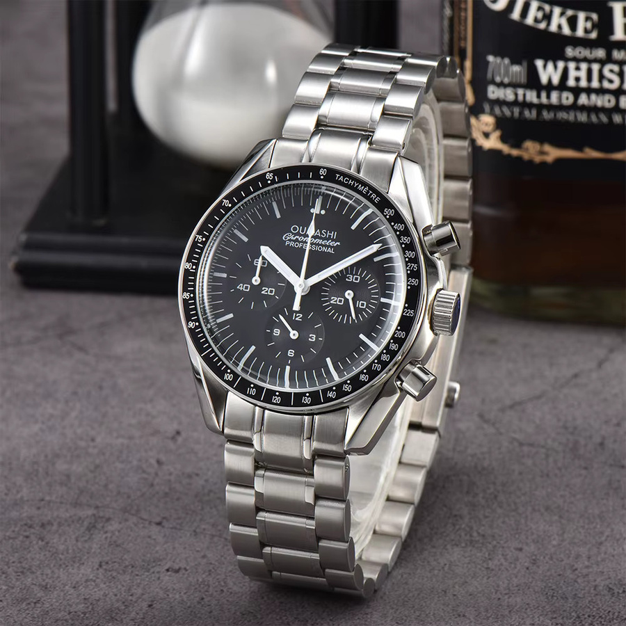 OUMASHI Chronograph, Quarz, Edelstahl, 40 mm, Herren, Schwarz, Silber - Bild 3