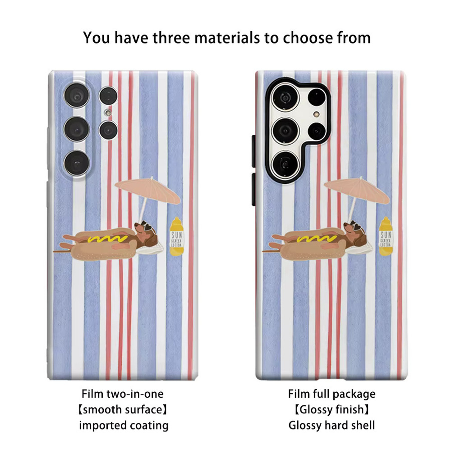 Stoßfeste Doppelschicht Handyhülle mit Hot Dog Dackel Strand-Motiv für Samsung Galaxy S25 Ultra, S24 und S23 Ultra Plus in Multicolour - Bild 2