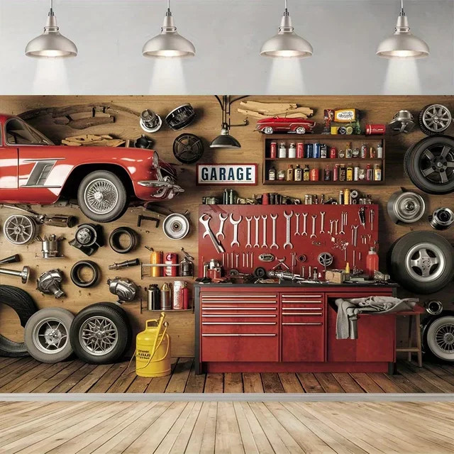 OURFETE Retro Garage Werkstatt Party Banner aus Polyester in Multicolour - Bild 1