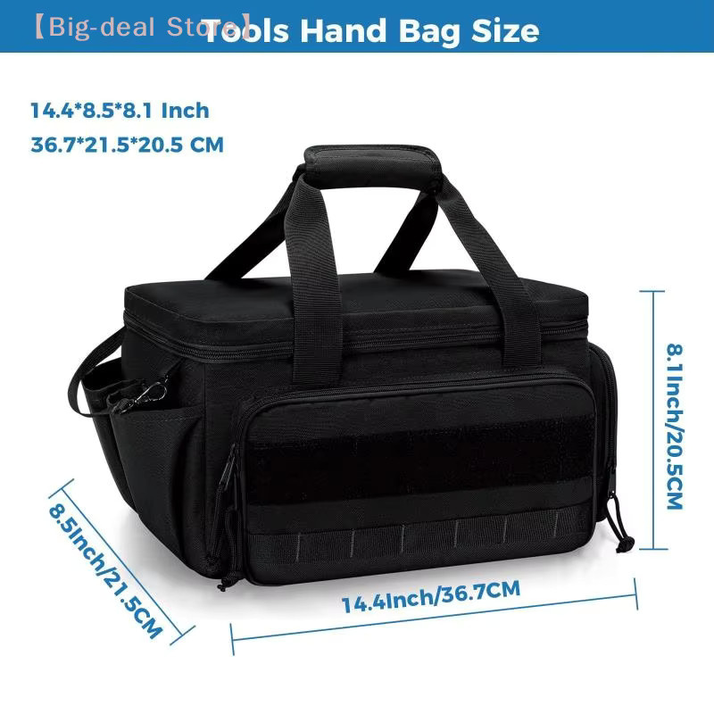 JTZTF Taktische Werkzeugtasche in Schwarz mit rutschfester Basis, Tragbarer Mehrzweck-Arbeitsorganisator für Heimwerker und Tischler, B/T/H: 36,7 x 21,5 x 20,5 cm - Bild 6