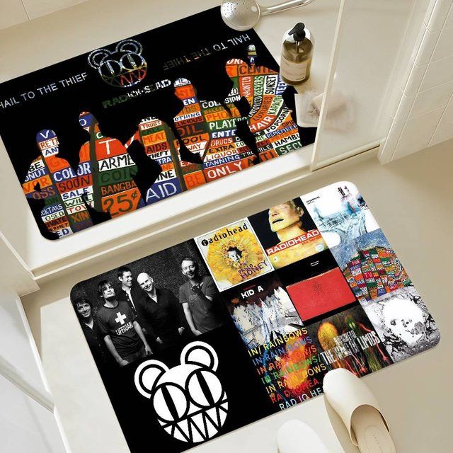 Potdemiel Radioheads Musik-Kunst-Bodenmatte in Multicolor, rutschfester Retro-Teppich für Wohnzimmer und Küche - Bild 1