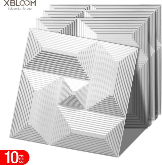 XBLOOM 10er Set 3D-Wandpaneele für die Innenwanddekoration in Weiß, B/H: 30 x 30 cm - Bild 1