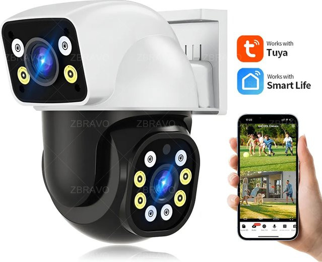ZBRAVO Tuya Smartlife WLAN Außenkamera Mini IP mit Dual-Bildschirmen 8MP und 4MP, IP66 Wasserdicht, KI-Tracking und Sirenenalarm, Farbe: Weiß - Bild 1