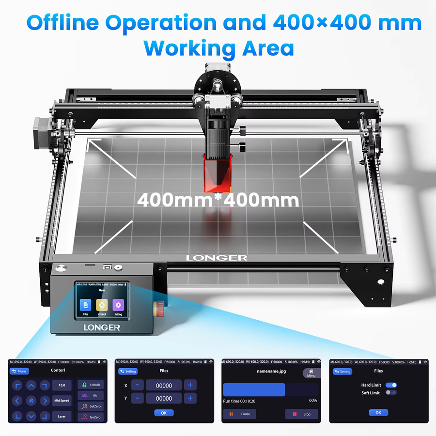 LONGER RAY5 Lasergravierer mit 10 W Leistung, 0,06 x 0,06 mm Laser-Spot, Touchscreen und 32-Bit-Chipsatz, Farbe: Schwarz, Arbeitsbereich: Breite: 40 cm, Tiefe: 40 cm - Bild 4