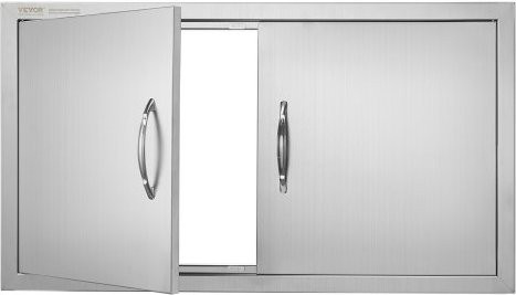 VEVOR Doppel-Grill-Zugangstür aus Edelstahl in Silber, Flächenbündig montierte Außenküchentür mit Griffen für Grillinseln und Grillstationen, B/H: 86,3 x 46,0 cm - Bild 1