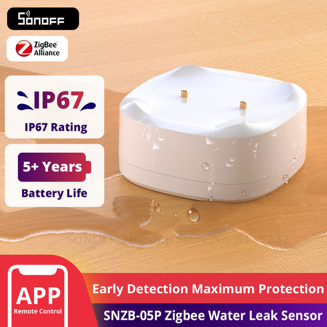 SONOFF SNZB-05P Zigbee 3.0 Wasserlecksensor zur Lecks- und Tropferkennung in Weiß, kompatibel mit Home Assistant und Google Alexa - Bild 1