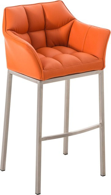 TPFLiving Barhocker Damaskus mit 4-Fuß Gestell aus Edelstahl und Kunstleder in Orange - Bild 1