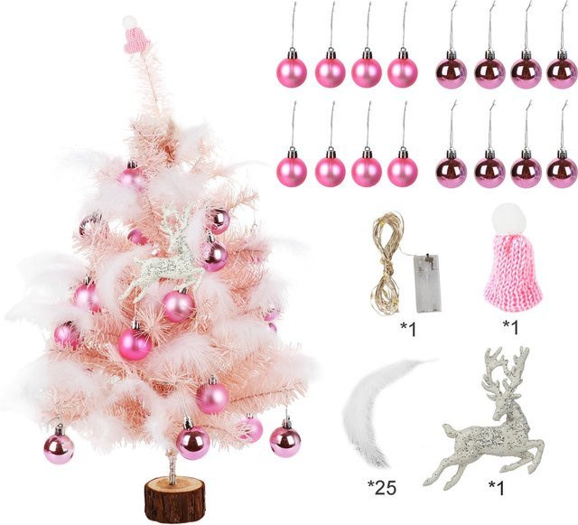 Neoglint Mini Feder Weihnachtsbaum DIY Künstlicher Tisch-Weihnachtsbaum in White und Pink - Bild 1