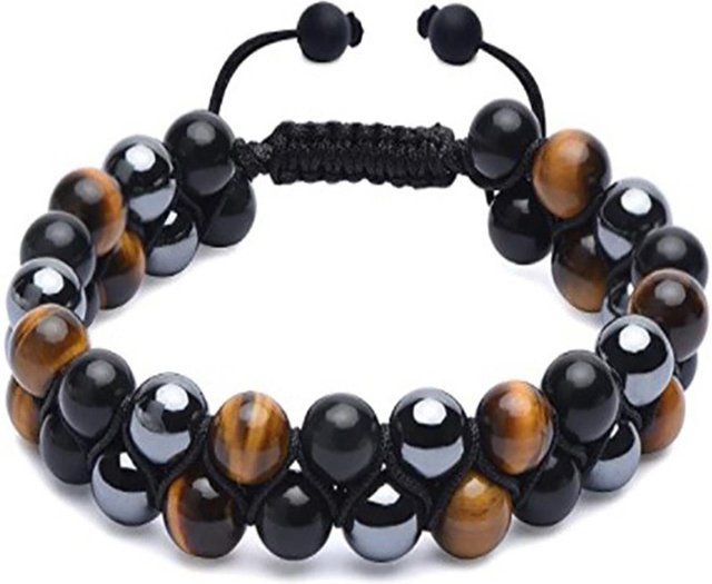 Neoglint Armband, Tigerauge, Schwarze Steinperlen, 8mm, Unisex - Bild 1