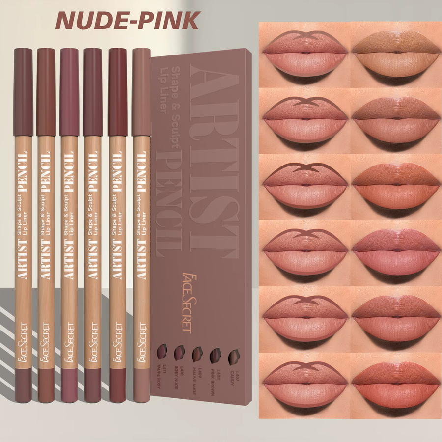 FACESECRET Lipliner-Set, 6 Farben, Nude-Pink, Matt, Unisex - Bild 2