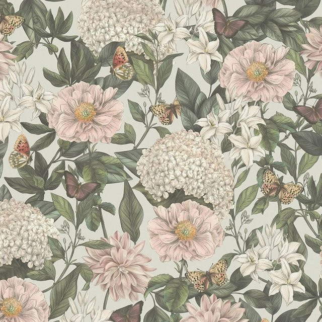 PROFHOME Vliestapete Floral mit Blumenmuster in Grau, Weiß, Grün und Bordeaux, Matt, Breite: 0,53 m, Länge: 10,05 m - Bild 1