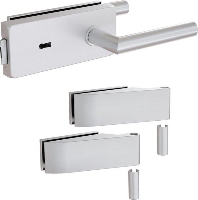 Levidor Glastürbeschlag Studio Eckig Buntbartschloss aus Aluminium in Silber, B/H/T: 265 x 80 x 170 mm - Bild 1