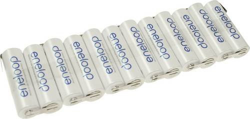 Panasonic eneloop Reihe F1x12 Akkupack mit 12x Mignon AA Akkus, NiMH, 14.4V, 1900 mAh, U-Lötfahne - Bild 1