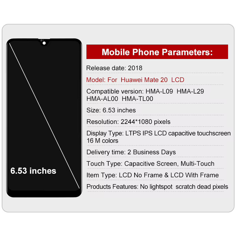 Huawei Mate 20 LCD Display mit JDI Touchscreen Digitizer in Schwarz, 6.53 Zoll Ersatzteil für HMA-L29 und HMA-L09 - Bild 2