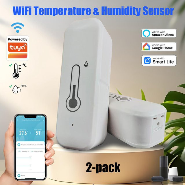 Tuya WIFI Smart Temperatur- und Feuchtigkeitssensor in Weiß, Echtzeit-Hygrometer und Thermometer für deine Hausautomation, kompatibel mit Tuya - Bild 1