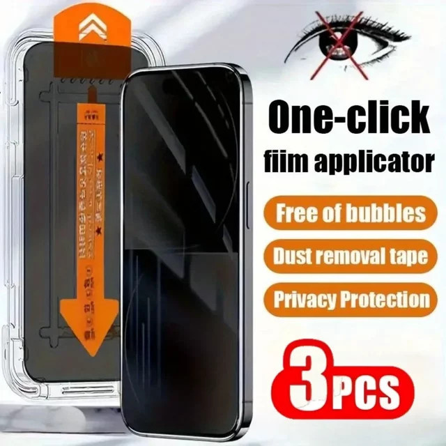 DIXSG 3er Set Full Cover Privacy Panzerglas für iPhone 17 16 15 14 13 12 11 Pro Max Plus Transparent mit One Click Installation - Bild 1