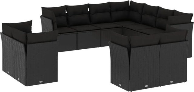 vidaXL 11-tlg Garten-Sofagarnitur in U-Form aus Polyrattan mit Kissen und Stauraum, Schwarz - Bild 1