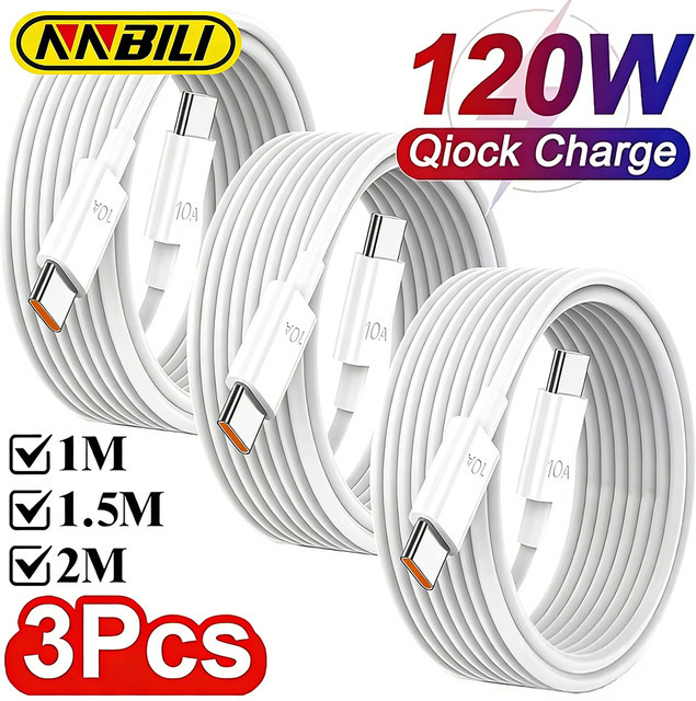 NNBILI USB-C zu USB-C Schnellladekabel 120W in Weiß - Bild 1