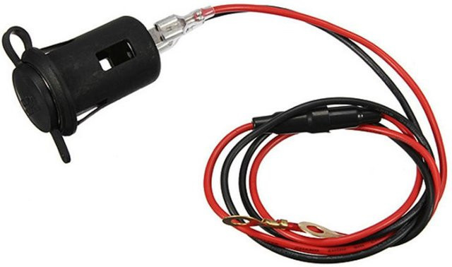 Wosawe Outdoor Sports Universeller wasserdichter Zigarettenanzünder-Steckdosenstecker für Motorräder mit Sicherung und Kabel, DC 12V 24V, Schwarz - Bild 1