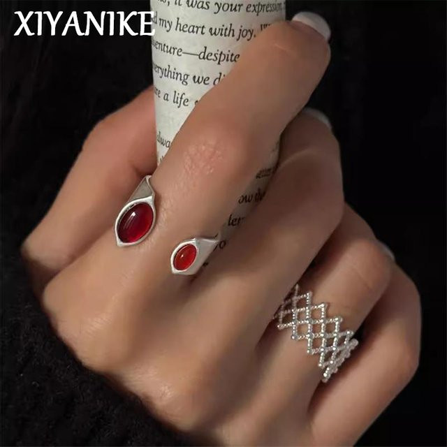 XIYANIKE Ringe, rote Steine, Damen - Bild 1