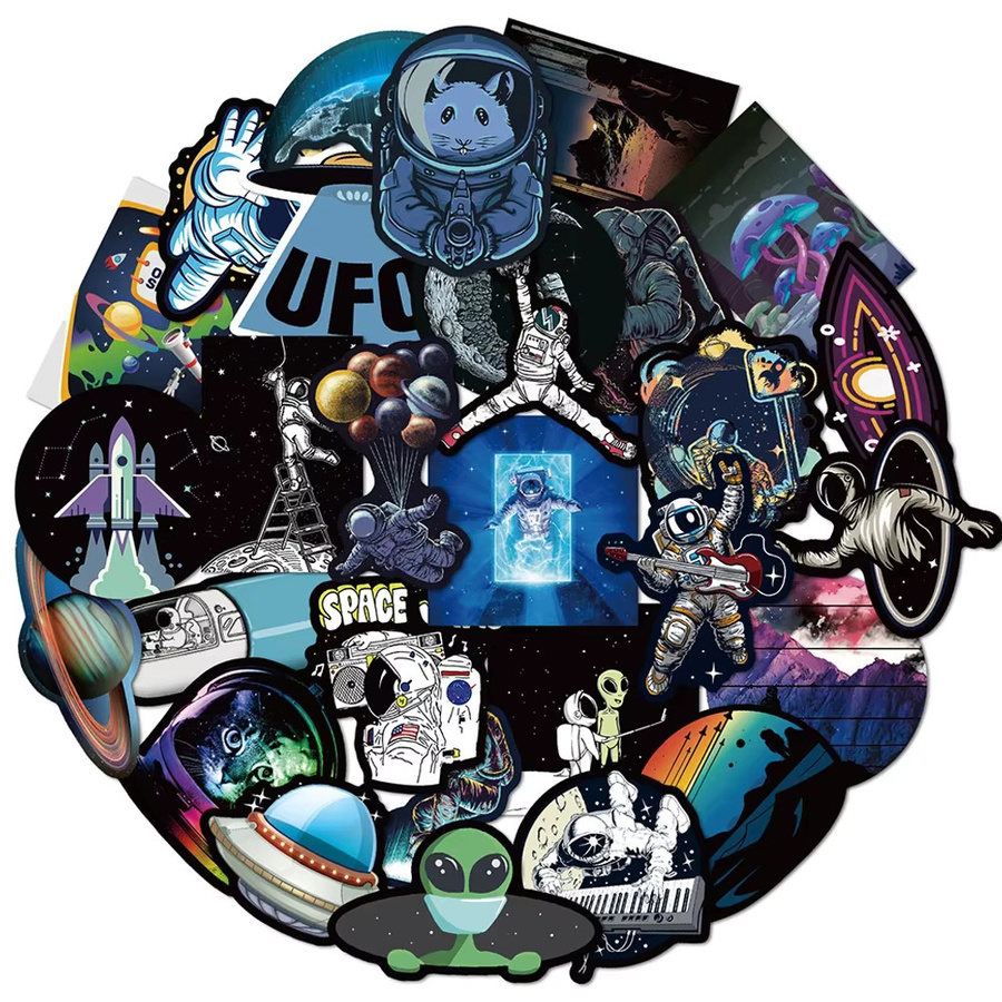 50 Stück Weltraum Astronaut Graffiti Aufkleber von GOGOTU, Wasserdichte PVC Sticker in Multicolour für Skateboard, Kühlschrank und Gepäck - Bild 4