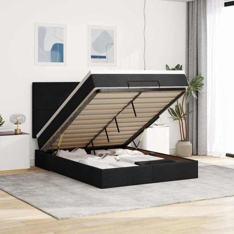 vidaxl Ottoman Polsterbett mit Matratze und LED in Schwarz aus Stoff und Metall B/T/H: 140 x 200 x 118 cm - Bild 1