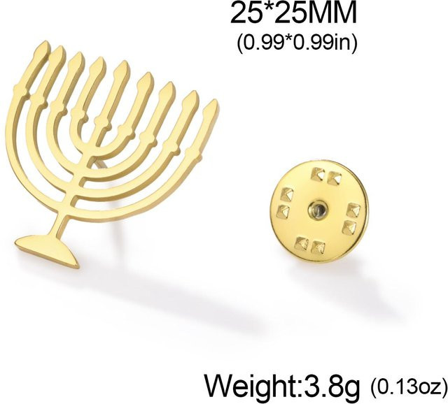 Brosche Menora Kerzenhalter, Edelstahl, Gold, Unisex - Bild 1