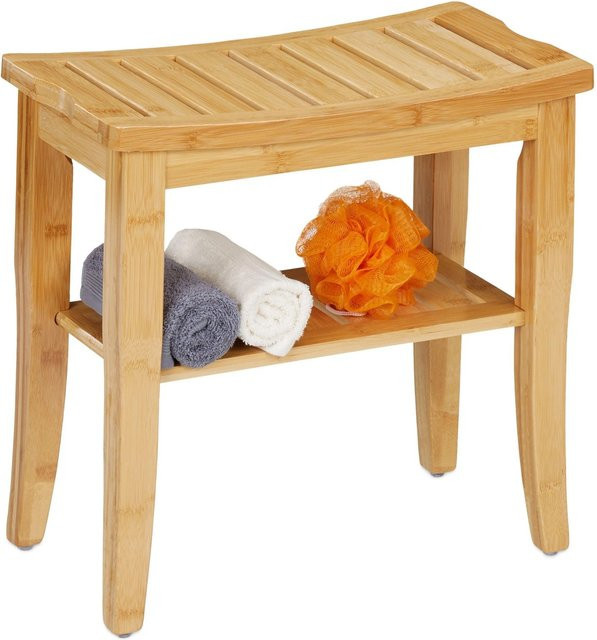 Relaxdays Badhocker aus Bambus Natur mit Ablagefläche und Antirutsch-Funktion, B/T/H: 48 x 45,5 x 25 cm - Bild 1