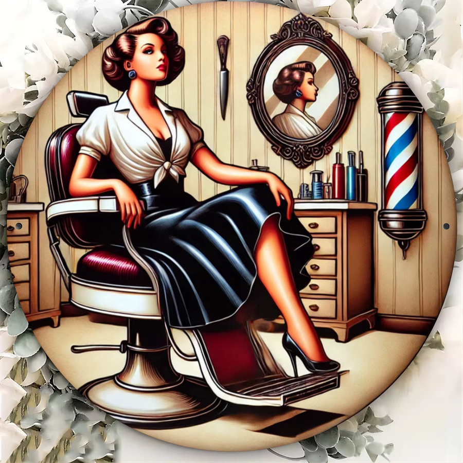 Potdemiel Vintage Barber Shop Metallschild, rundes Retro Wandkunst aus Eisen in Multicolour, Durchmesser: 20 cm - Bild 3
