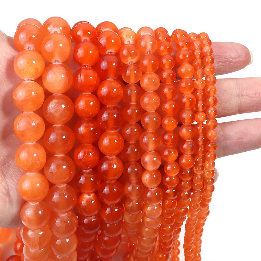 Louleur Natursteinperlen Jade, Orange, Rund, 4-12 mm - Bild 3