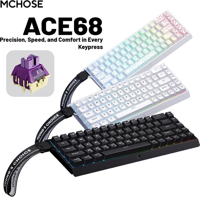 MCHOSE ACE 68 Gaming-Tastatur mit Hall-Effekt Magnetschaltern, 8 kHz Polling Rate und Low-Latency-Modus, Weiß/Blau - Bild 1