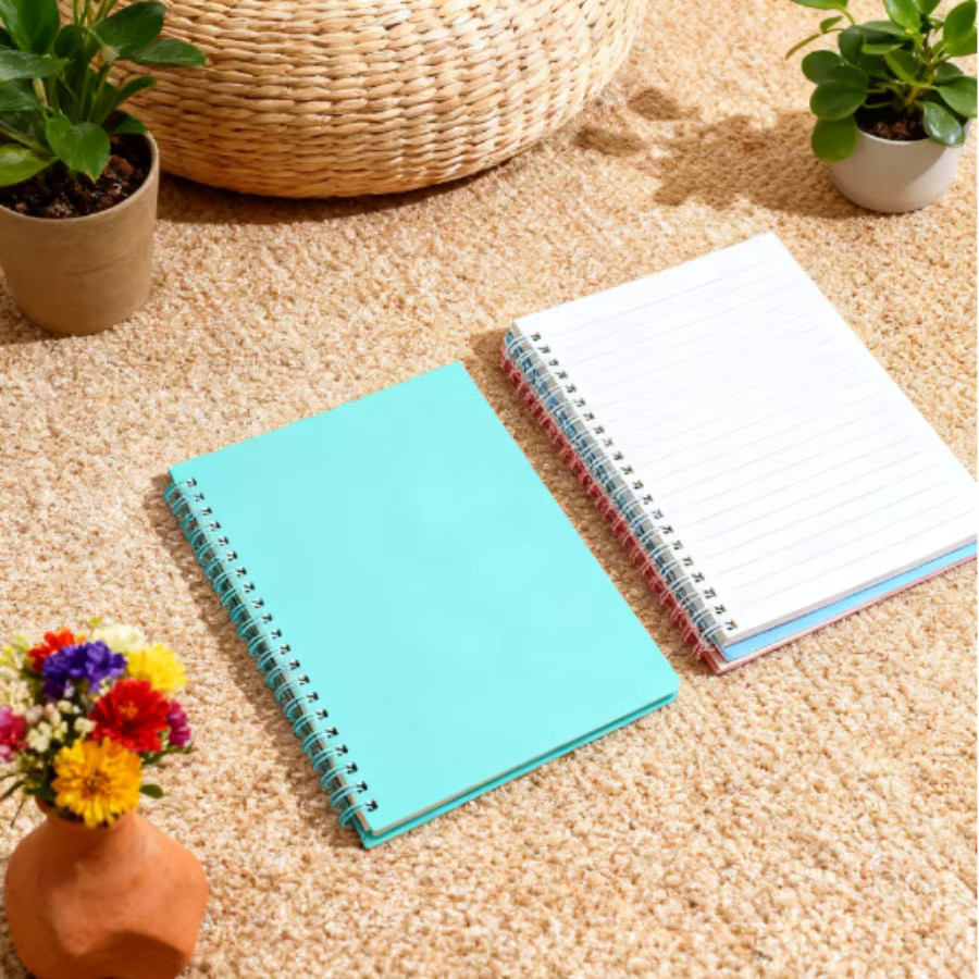 HUALIWEN A5 Notizbuch Morandi Farben Blau mit horizontalen Linien und mattem Softcover aus Kunststoff - Bild 2