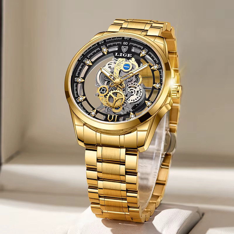 Lige Armbanduhr, Quarz, Gold, Edelstahl, Herren - Bild 4