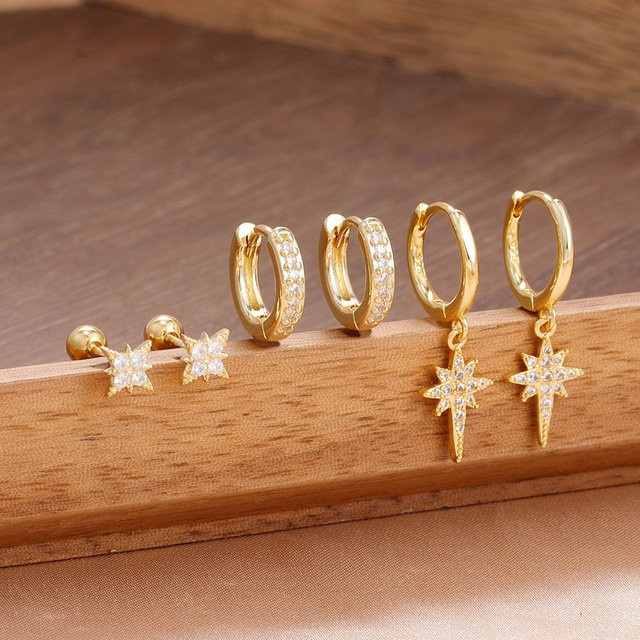 Maodane Ohrringe Set, Edelstahl, Zirkonia, Gold, Damen - Bild 1