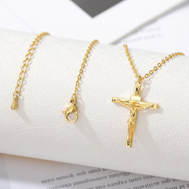 ETCAVCE Halskette Anhänger, Kreuz, Messing, Gold, Unisex - Bild 1