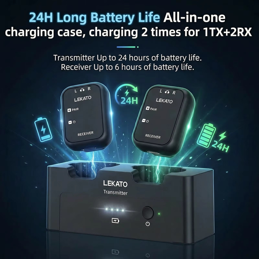 Lekato MS-40 Kabelloses In-Ear Ohrhörer-Monitorsystem in Schwarz mit 2,4G Technologie, Ladeetui, Sender, 2 Empfängern und Audiokabel - Bild 2