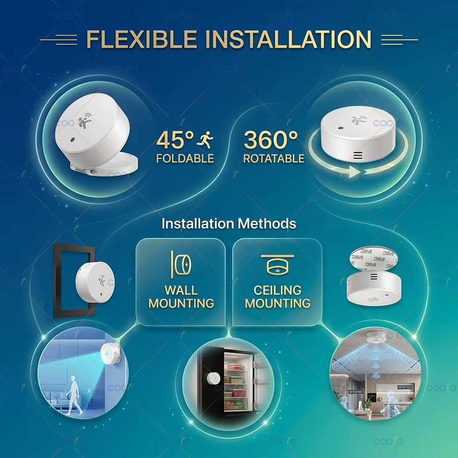 Tuya ZigBee 24G MmWave Radar-Anwesenheitsdetektor mit Magnetplatte und Sensor für Beleuchtung, Temperatur und Feuchtigkeit in Weiß für Z2M - Bild 3