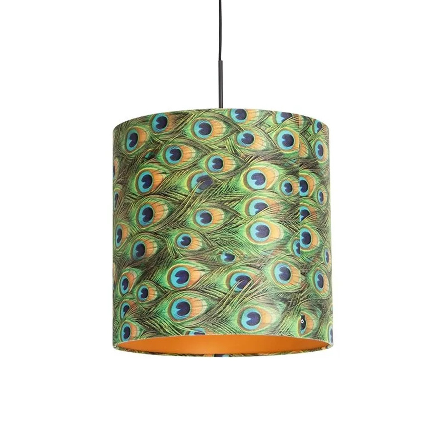QAZQA Hängelampe mit Veloursschirm im Pfauen-Design, Farbe: Gold/Mehrfarbig, Durchmesser: 40 cm, E27, dimmbar - Bild 2